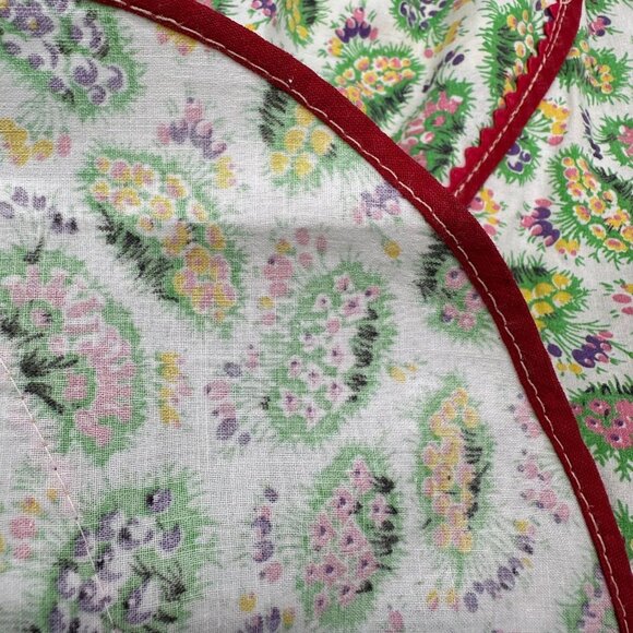 Vintage Apron Flowers Rick Rack Trim Heart Pocket Floral Cotton Tie Handmade - Picture 6 of 8